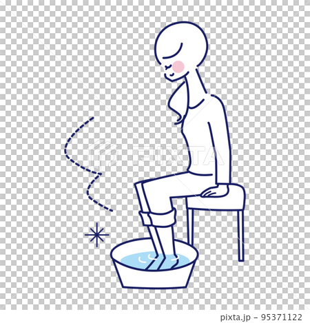 足浴をしている女性の線画 足浴をしている女性の線画 95371122