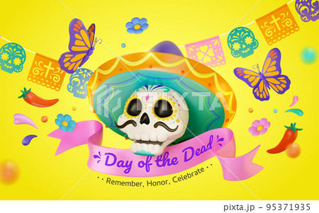 3D Yellow Day of the Dead banner 95371935