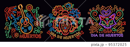 Dia De Muertos neon signs set 95372025