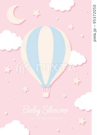 空に浮かぶ熱気球のベビーシャワー向け背景イラスト 95372050