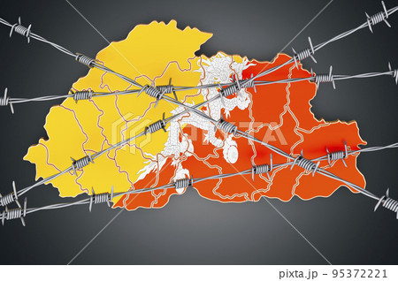 Map of Bhutan with barbed wire, 3D rendering 95372221