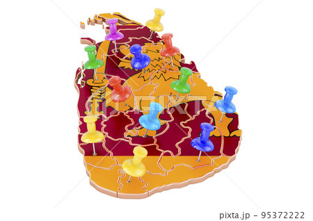 Map of Sri Lanka with colored push pins, 3D rendering 95372222