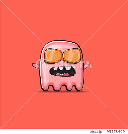 Funny cute smiling pink ghost monster isolated on pink background. Hand drawn cartoon pink ghost character with eyes and mouth , cute emoji. Funky Halloween spirit element. Funny cute smiling pink ghost monster isolated on pink background. Hand drawn cartoon pink ghost character with eyes and mouth , cute emoji. Funky Halloween spirit element. 95373409
