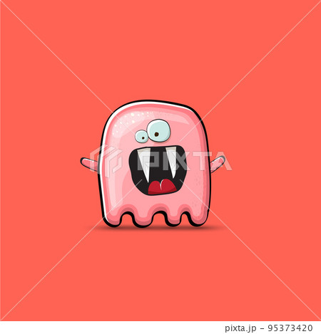 Funny cute smiling pink ghost monster isolated on pink background. Hand drawn cartoon pink ghost character with eyes and mouth , cute emoji. Funky Halloween spirit element. Funny cute smiling pink ghost monster isolated on pink background. Hand drawn cartoon pink ghost character with eyes and mouth , cute emoji. Funky Halloween spirit element. 95373420
