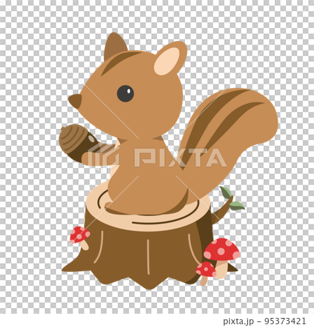 松鼠帶著橡子坐在樹樁上 松鼠帶著橡子坐在樹樁上 95373421