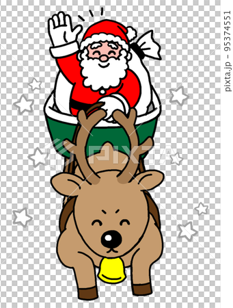 馴鹿拉雪橇的聖誕插圖,上面有聖誕老人(簡單) 馴鹿拉雪橇的聖誕插圖,上面有聖誕老人(簡單) 95374551