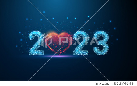 Abstract Happy 2023 New Year greeting card with heart shape 95374643