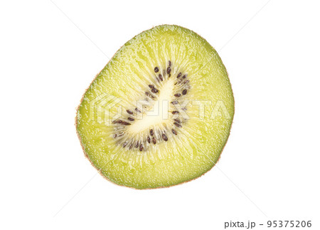 Kiwi sliced with seeds isolated on whiteの写真素材 [95375206