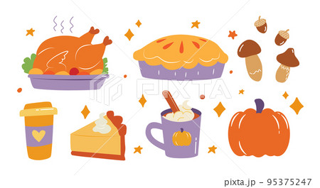 Colorful thanksgiving design elements isolated on white background with holiday traditional symbols. Colorful thanksgiving design elements isolated on white background with holiday traditional symbols. 95375247