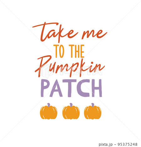Take me to the pumpkin patch sign. Vector Autumn Thanksgiving quote on white background. 95375248