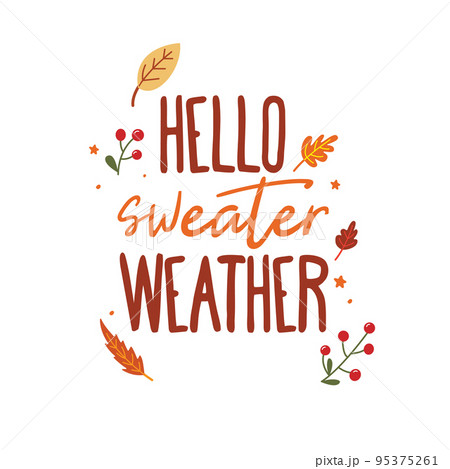 Hello Sweater weather. Vector Autumn Thanksgiving quote on white background. Hello Sweater weather. Vector Autumn Thanksgiving quote on white background. 95375261