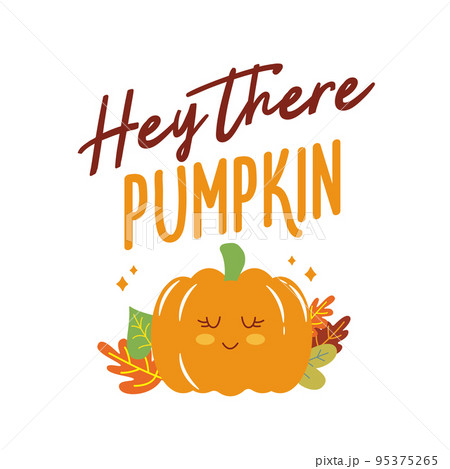 Hey there pumpkin sign with cute pumpkin. Vector Autumn Thanksgiving quote on white background. Hey there pumpkin sign with cute pumpkin. Vector Autumn Thanksgiving quote on white background. 95375265