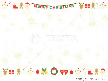 クリスマス飾りフレーム背景|雪の結晶・手描き風アイコン・コピースペース クリスマス飾りフレーム背景|雪の結晶・手描き風アイコン・コピースペース 95376079