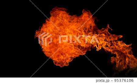 Fire blasts on black background, close-up 95376106