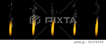 Set of jet fire with sparks on black background for overlay blending mode for design projects Set of jet fire with sparks on black background for overlay blending mode for design projects 95376359