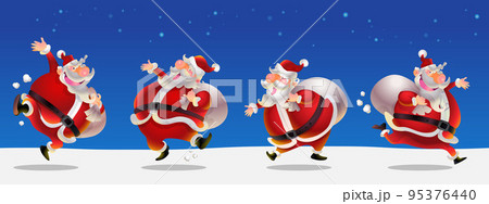 Santa Claus cartoon happy say hi carrying sack full of gifts various actions Santa Claus cartoon happy say hi carrying sack full of gifts various actions 95376440
