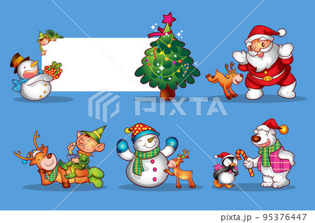 set of cute christmas design elements characters and decorations 95376447