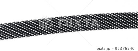 Braided silver bracelet on a white background, close up 95376546