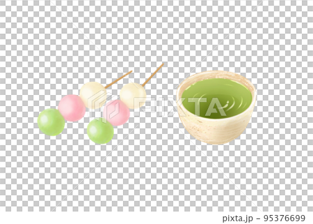 Tea and three-color dumpling Japanese style illustration set-hand-drawn material 95376699