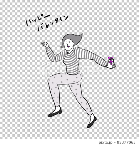 バレンタイン　スキップする笑顔の女性 95377063