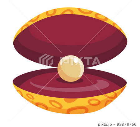 Pearl in seashell. Open seashels scallop and pearl shell icon. Beautiful pearl in clam shell in cartoon flat style. Vector illustration isolated on white background 95378766