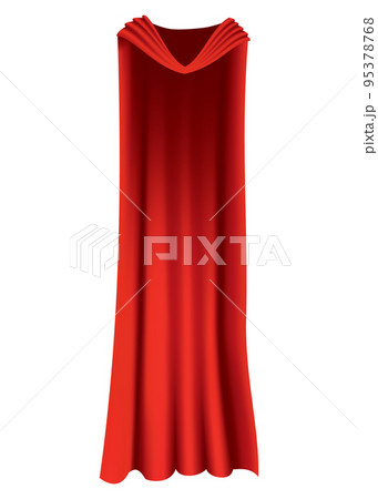 Superhero red cape in front view. Scarlet fabric silk cloak. Mantle costume or cover cartoon vector illustration 95378768