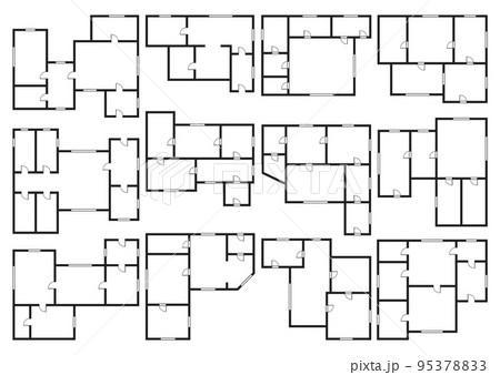 Apartment architectural plans set. Top view of floor plans. Vector blueprint projects of house. Professional layout in drawing form Apartment architectural plans set. Top view of floor plans. Vector blueprint projects of house. Professional layout in drawing form 95378833