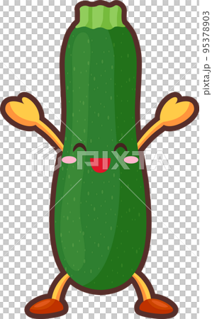 一個可愛的西葫蘆角色的插圖,雙手舉起來很開心 一個可愛的西葫蘆角色的插圖,雙手舉起來很開心 95378903