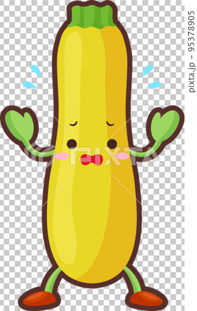 Illustration of an impatient cute yellow zucchini character Illustration of an impatient cute yellow zucchini character 95378905