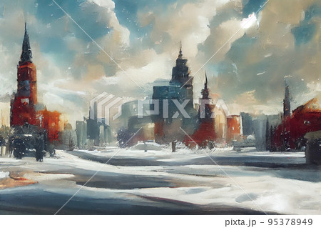 街の雪景色 95378949