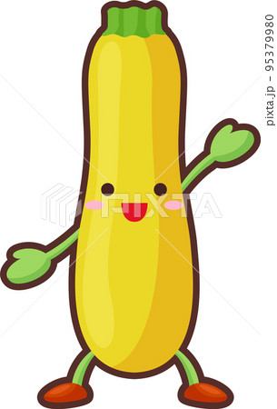 手を挙げるかわいい黄色ズッキーニのキャラクターのイラスト 95379980