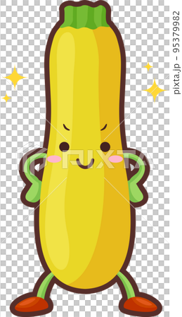 Illustration of a cute yellow zucchini character with a proud face 95379982
