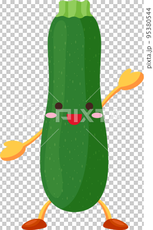 手を挙げるかわいいズッキーニのキャラクターのイラスト 手を挙げるかわいいズッキーニのキャラクターのイラスト 95380544