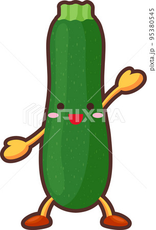 手を挙げるかわいいズッキーニのキャラクターのイラストのイラスト素材