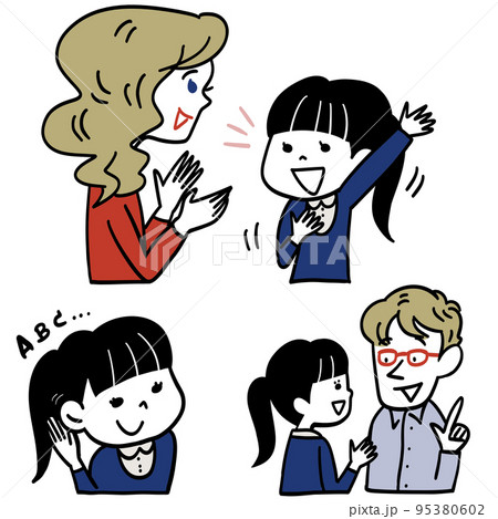 外国人教師と会話する女の子 95380602