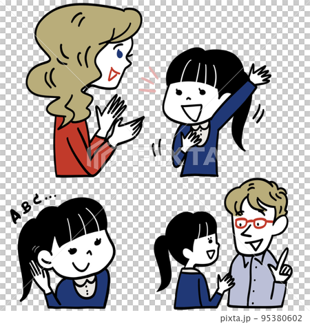 外国人教師と会話する女の子 95380602