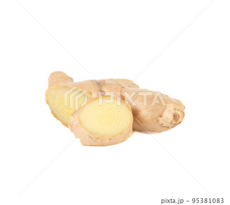 Fresh ginger root isolated on white background. 95381083
