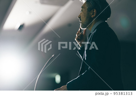 登壇するグレイヘアの男性 登壇するグレイヘアの男性 95381313
