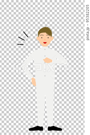 A male student wearing a white school uniform, a pose that you leave to beat your chest 95382205
