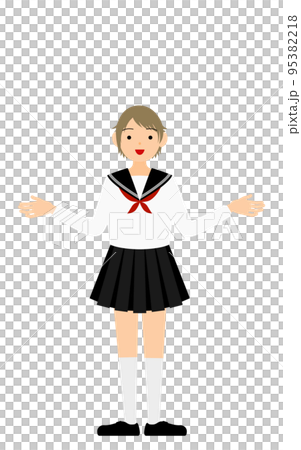 A girl student wearing a white sailor suit, gesture to spread both hands A girl student wearing a white sailor suit, gesture to spread both hands 95382218