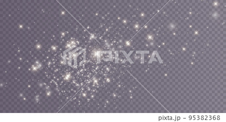White png dust light. Bokeh light lights effect background. Christmas background of shining dust Christmas glowing light bokeh confetti and spark overlay texture for your design. 95382368