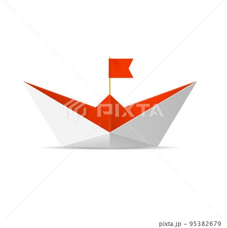 Realistic Detailed 3d Paper Boat with Red Flag. Vector Realistic Detailed 3d Paper Boat with Red Flag. Vector 95382679