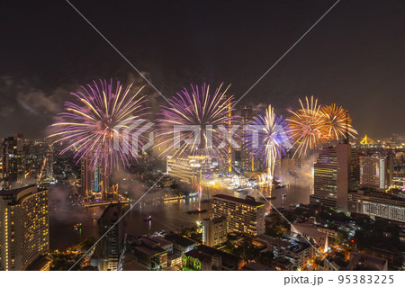 Bangkok Thailand, Fireworks countdown display celebration, Colorful New Year Firework 95383225