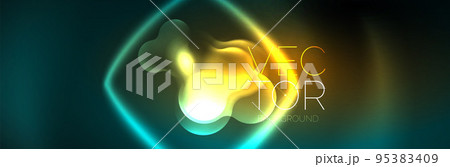 Glowing neon lights abstract shapes composition. Magic energy concept. Template for wallpaper, banner, background or landing Glowing neon lights abstract shapes composition. Magic energy concept. Template for wallpaper, banner, background or landing 95383409