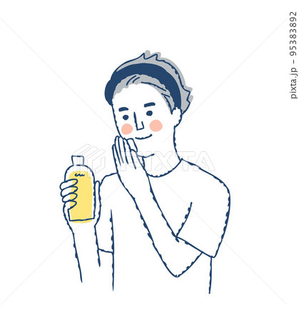 コットンで化粧水を顔につけている若い男性 コットンで化粧水を顔につけている若い男性 95383892