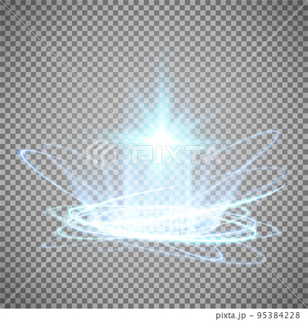 Magic portals on the night scene. Blue round holograms with rays of light and sparkles. Glowing futuristic teleport tunnel with copy space on black background. 95384228