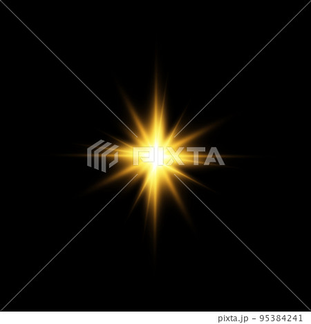 Golden star, on a black background, the effect of glow and rays of light, glowing lights, sun.vector. Golden star, on a black background, the effect of glow and rays of light, glowing lights, sun.vector. 95384241