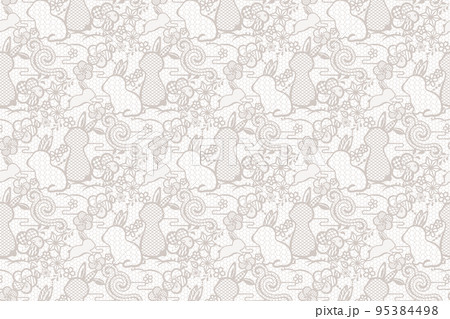 和風なうさぎのレースのシームレスパターン 95384498