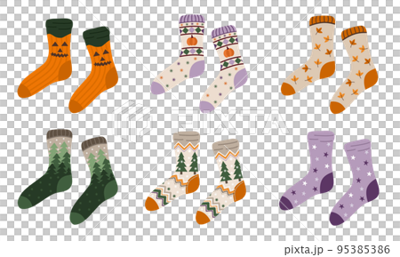 Set of cute halloween and autumn socks. Isolated on white. Vector illustration 95385386