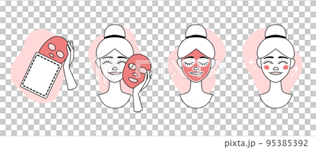 Facial mask cartoon how to apple steps instruction . Isolated on white. Vector illustration 95385392